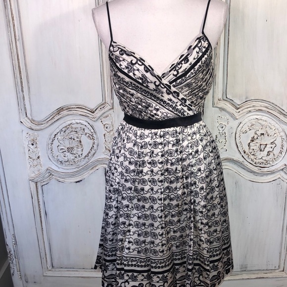 Arden B. 100% Silk Black and White Print Waisted Gathered Spaghetti Strap Dress - Picture 1 of 13